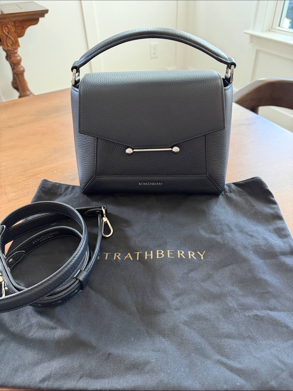 Strathberry Mosaic Black Leather Top-Handle Bag